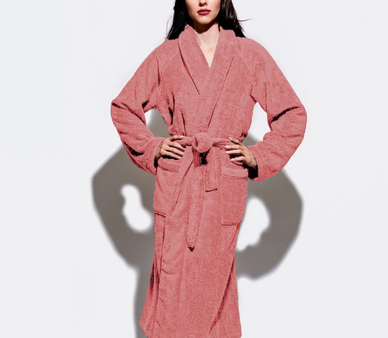 Premium Cotton Rose Pink Terry Bathrobe with Pockets Suitable for Men and Women, Soft & Warm Terry Home Bathrobe, Sleepwear Loungewear, One Size Fits All