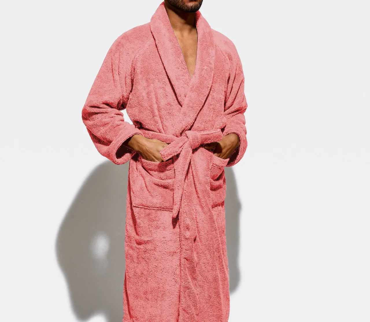 Premium Cotton Rose Pink Terry Bathrobe with Pockets Suitable for Men and Women, Soft & Warm Terry Home Bathrobe, Sleepwear Loungewear, One Size Fits All