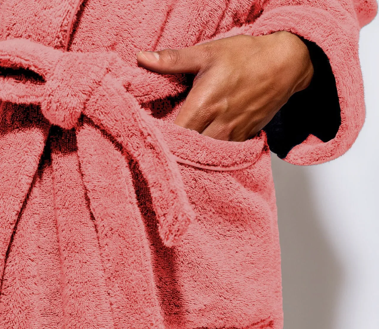 Premium Cotton Rose Pink Terry Bathrobe with Pockets Suitable for Men and Women, Soft & Warm Terry Home Bathrobe, Sleepwear Loungewear, One Size Fits All