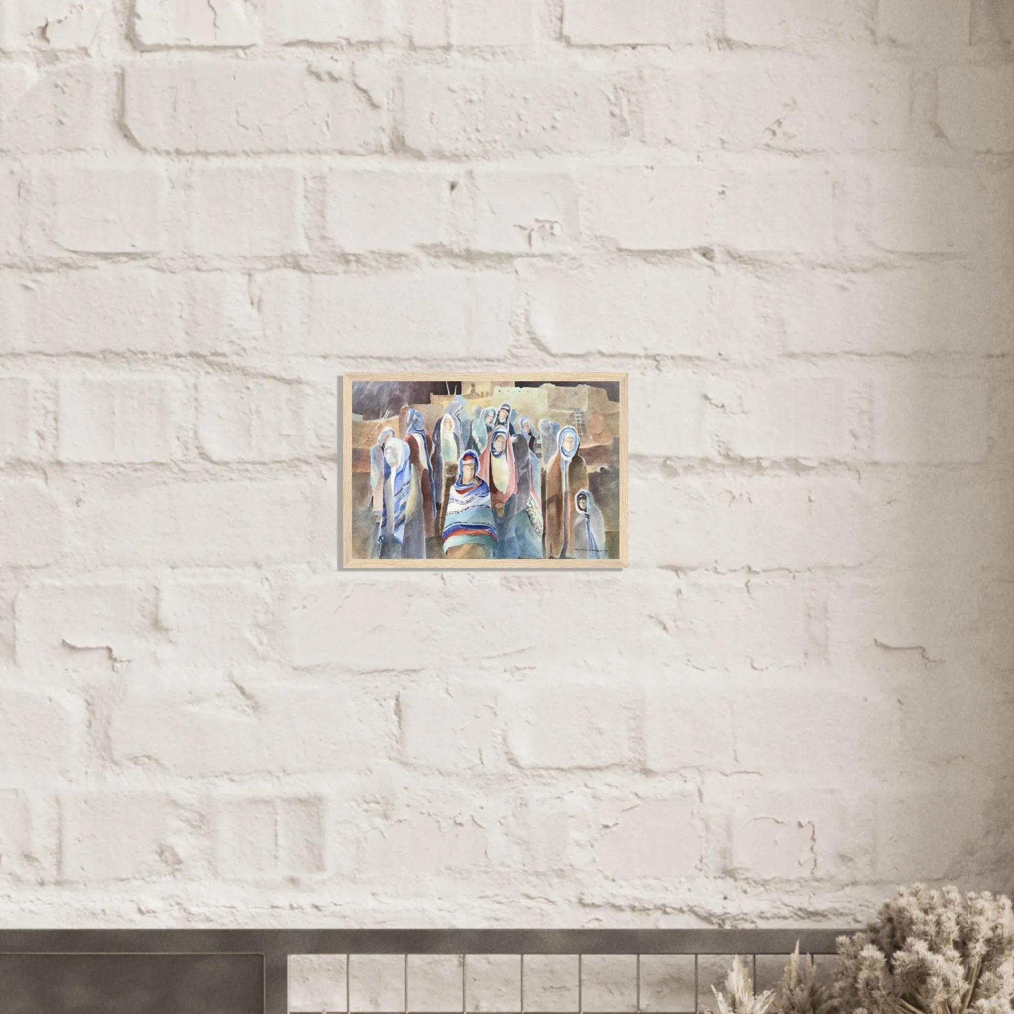 'Pueblo People' Southwestern Watercolor I 12x18 inch Wooden Framed Art Print  I Original Artwork by American Artist Barbara Cleary
