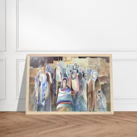 'Pueblo People' Southwestern Watercolor I 12x18 inch Wooden Framed Art Print  I Original Artwork by American Artist Barbara Cleary