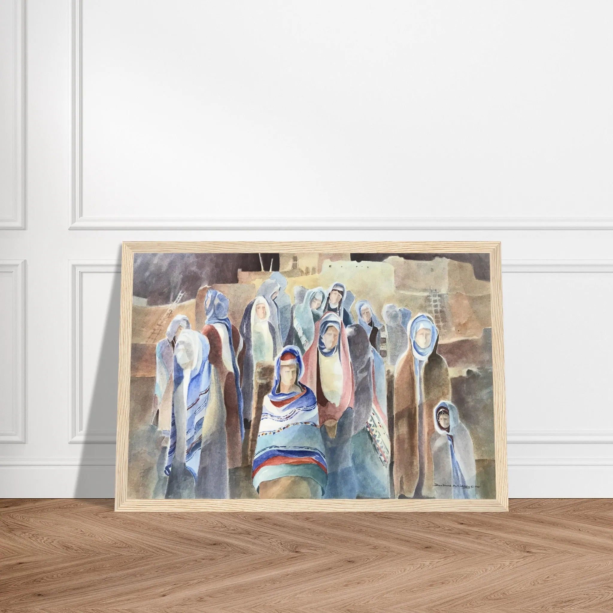 'Pueblo People' Southwestern Watercolor I 12x18 inch Wooden Framed Art Print  I Original Artwork by American Artist Barbara Cleary