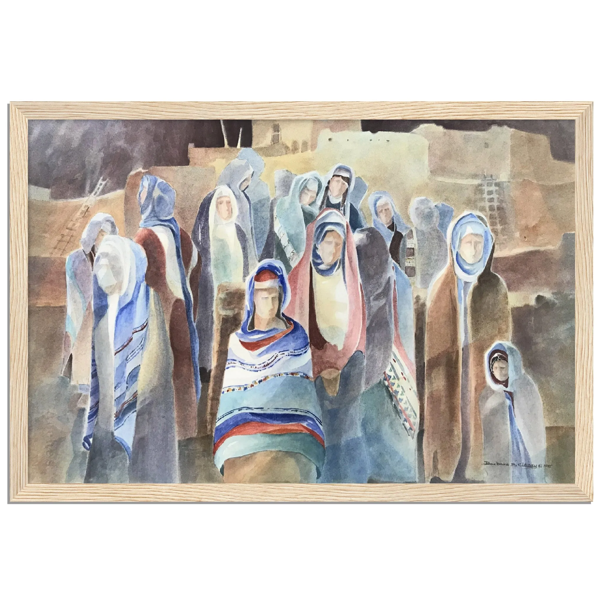 'Pueblo People' Southwestern Watercolor I 12x18 inch Wooden Framed Art Print  I Original Artwork by American Artist Barbara Cleary