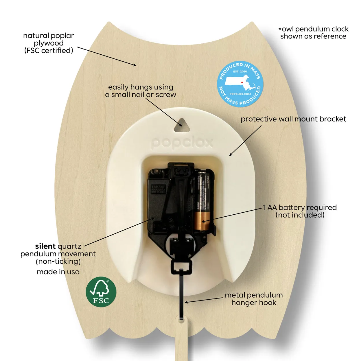 Sun Wood Pendulum Clock by Popclox