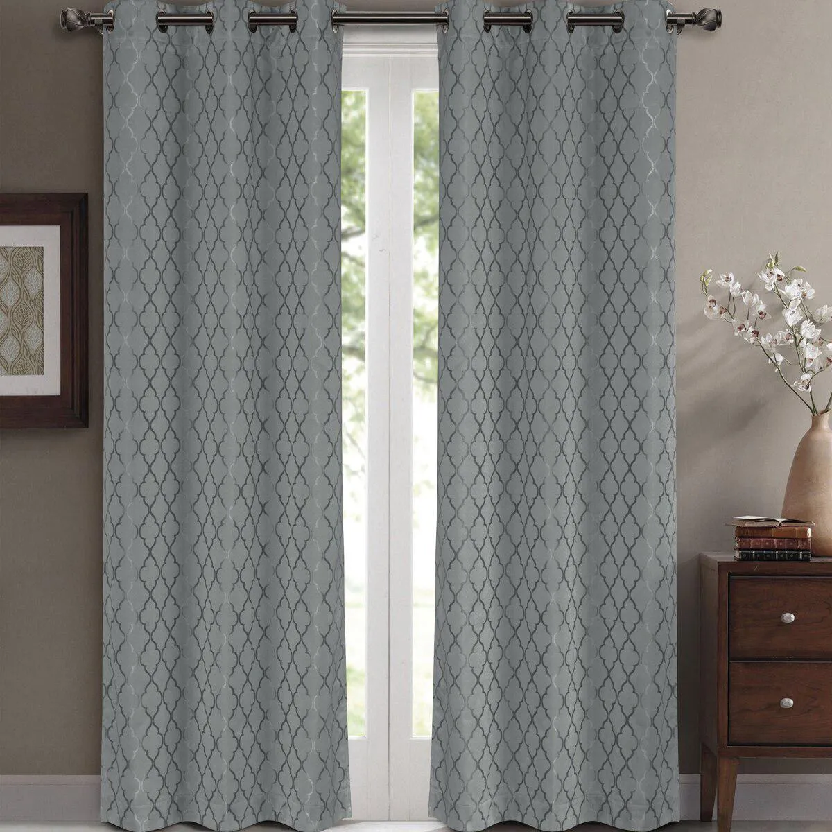 Willow Geometric Jacquard Thermal-Insulated Blackout Curtain Panels (Set of 2)